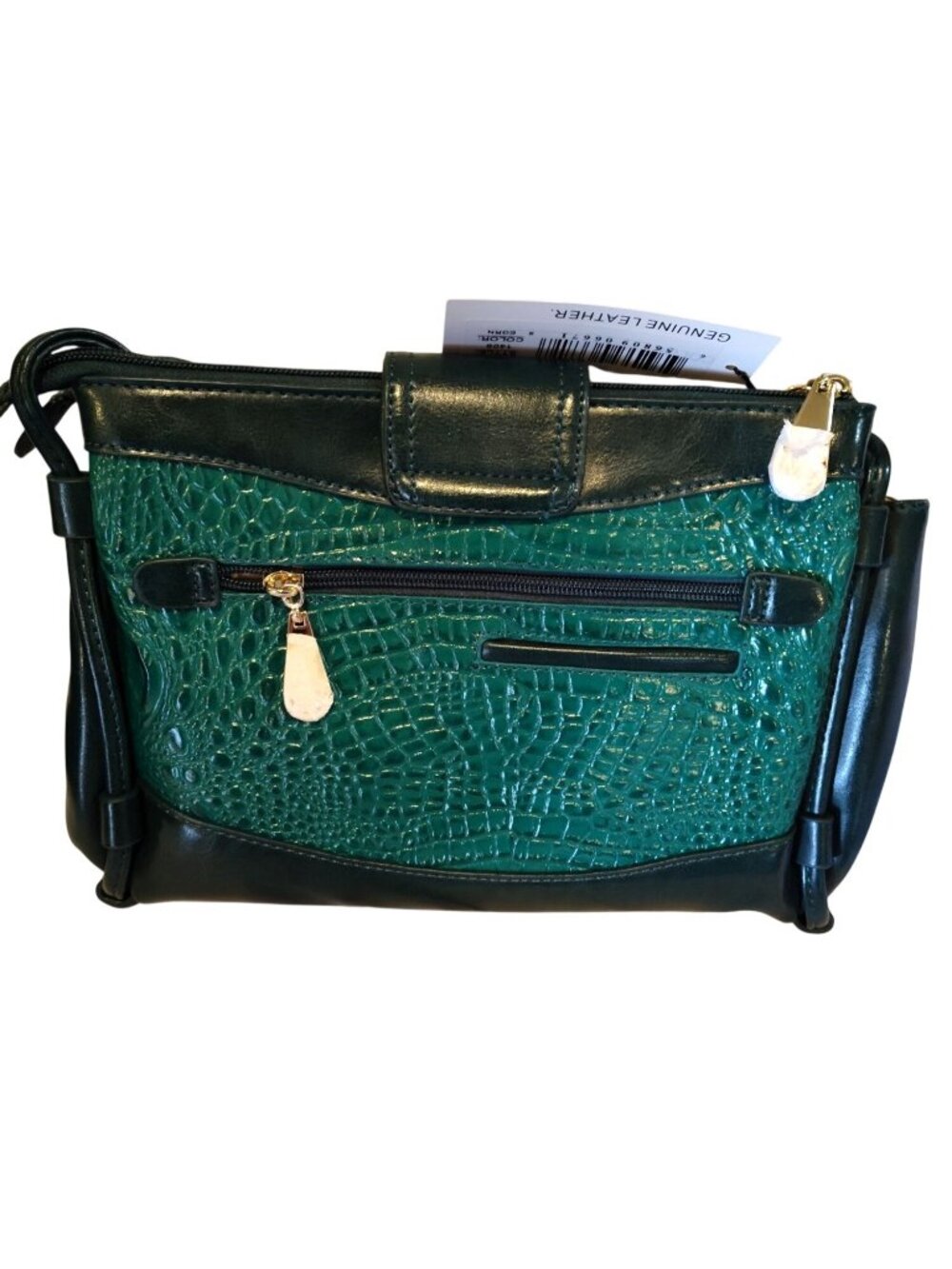 Madi Claire Genuine Leather Croc-Embossed Green Handbag With Gold Hardware & Adj - Picture 2 of 7